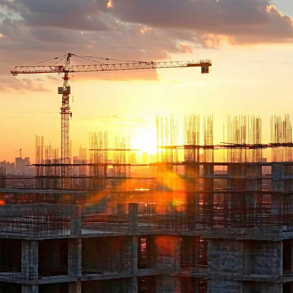 Construction under way at sunrise