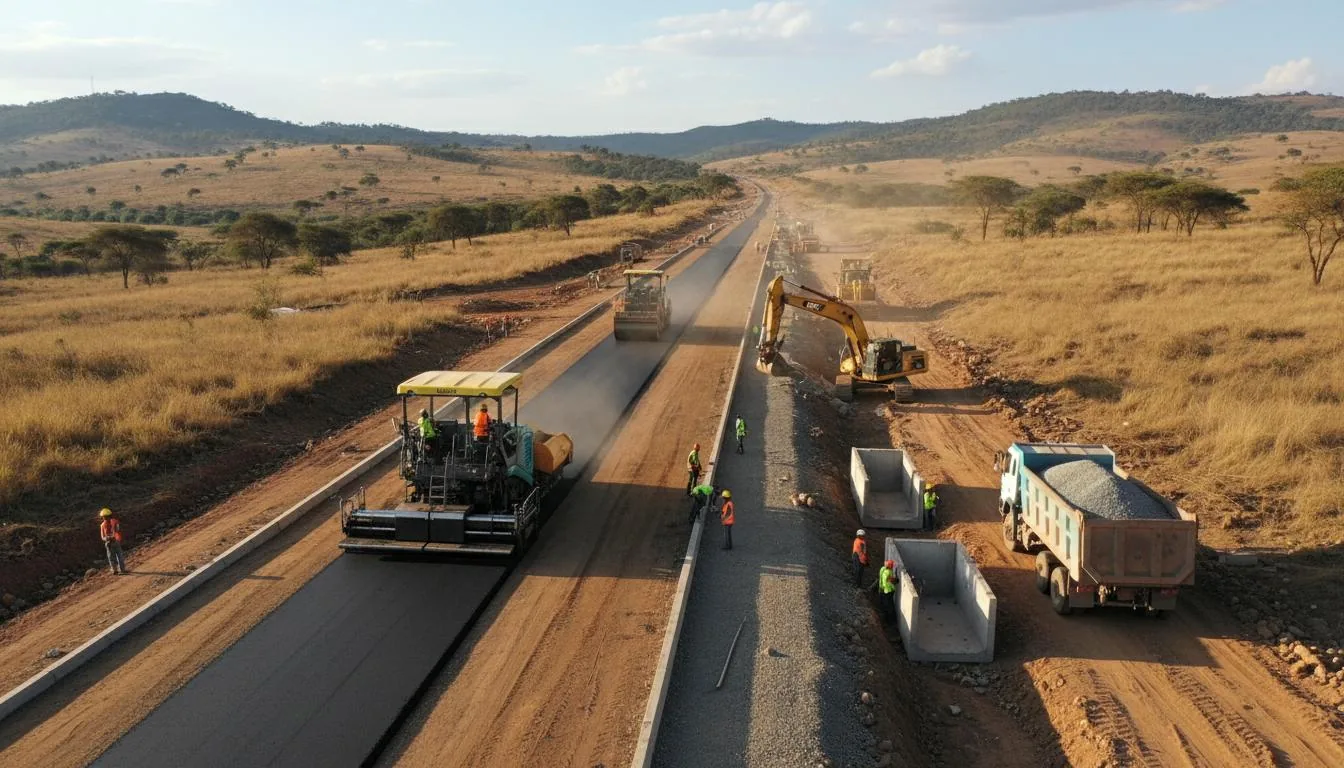 Kenya Builders delivery truck loaded with aggregate on a road project